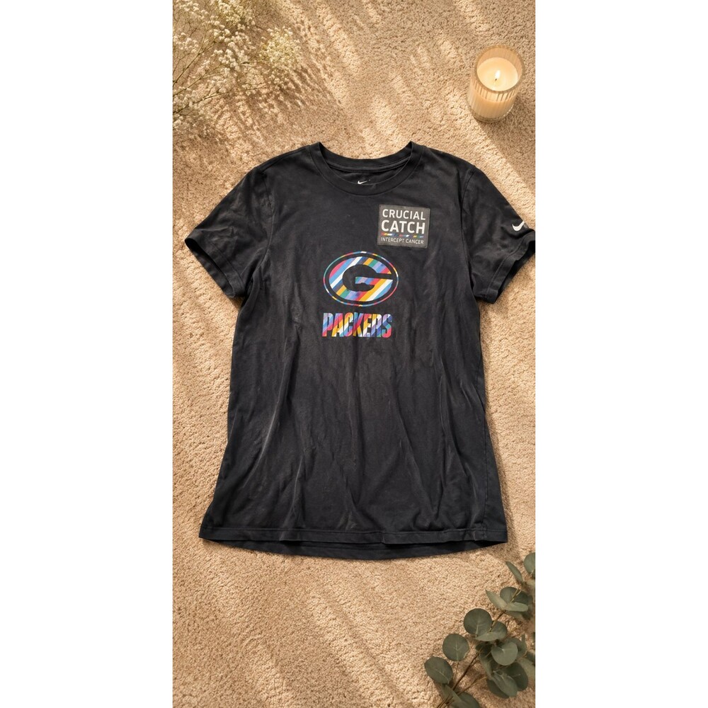 Nike NFL Green Bay Packers Logo Crucial Catch Intercept Cancer OnField Tee Small
